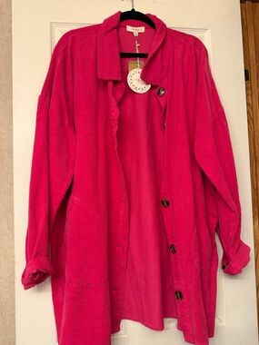 Umgee Hot Pink Corduroy Button-Up Jacket